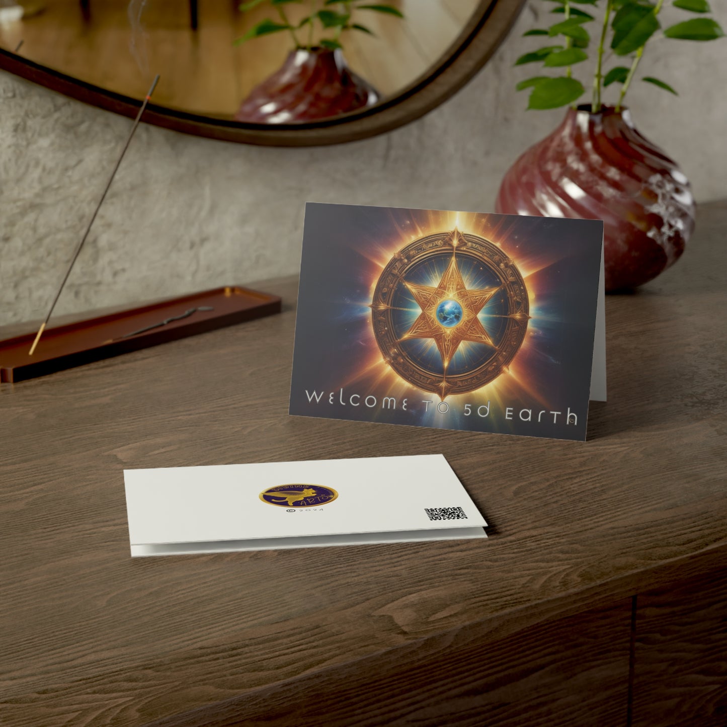Greeting Cards (10, 30, & 50, 5" x 7" Double Coated), Earth 5D, Merkaba Art, Earth Chakra, Golden Age, Ascension, Digital Art, Christmas, Holiday Earth Day, Rumi Sufi Mystic Inspirational Poetry Quotes, Gift for Him or Her, by Divine Arts