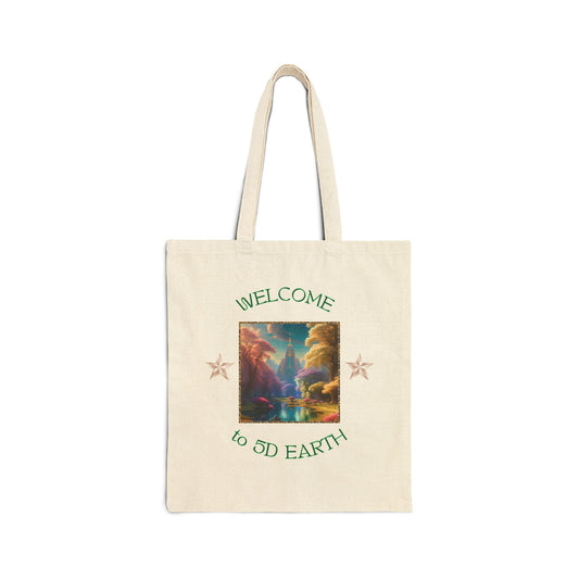Divine Arts 100% Cotton Canvas Compact Lightweight Spiritual Fantasy Utopia Earth 5D Freedom Ascension Art Tote Bag