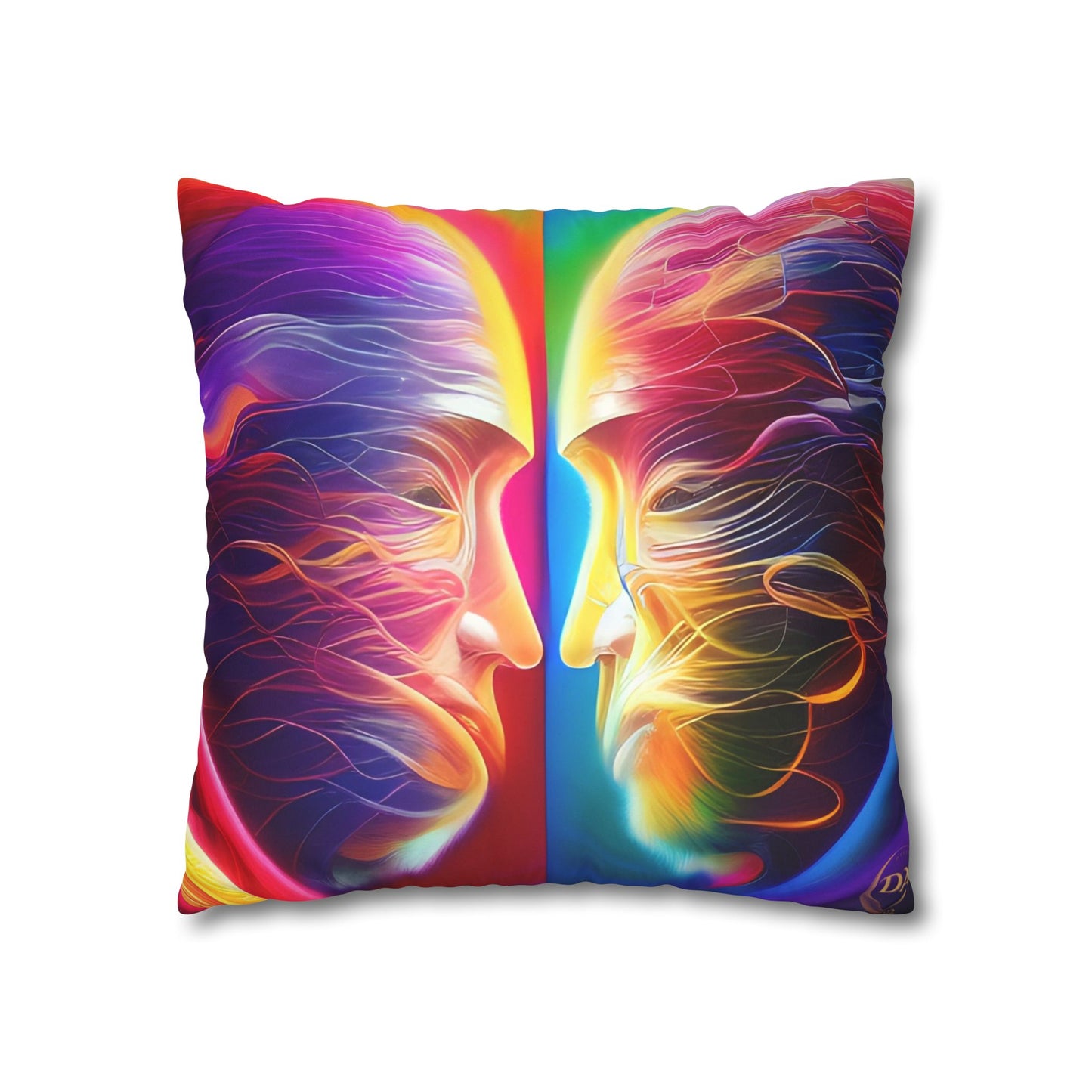 Divine Arts Psychedelic Fantasy Hierogamic Divine Union Kingdom Within Double-Sided Print Rainbow Colors Faux Suede Square Pillow Cover