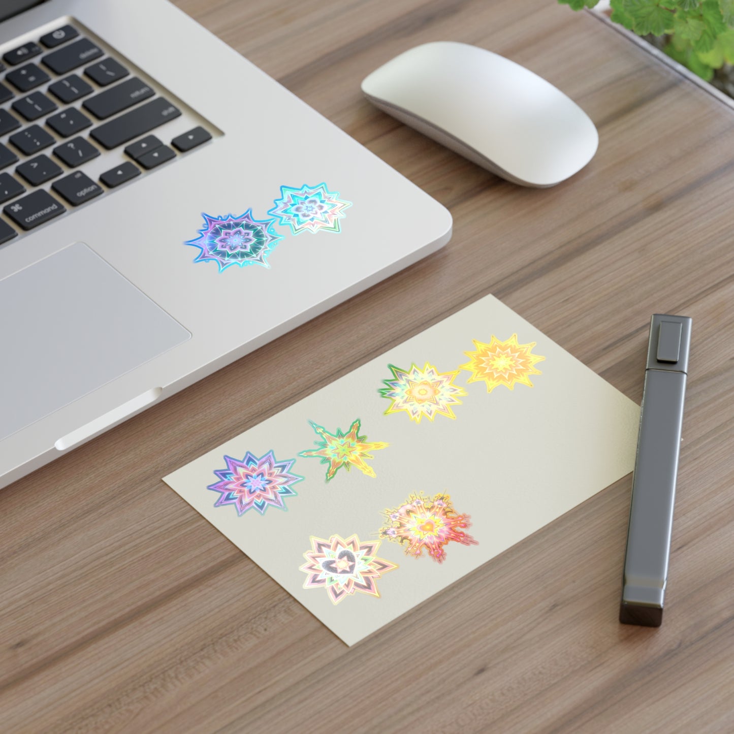 Kaleidoscope Starburst Vinyl Sticker Sheet (6x4) — Colorful Galaxy Art, White Transparent Holographic Die Cut Merkaba Decals by Divine Arts
