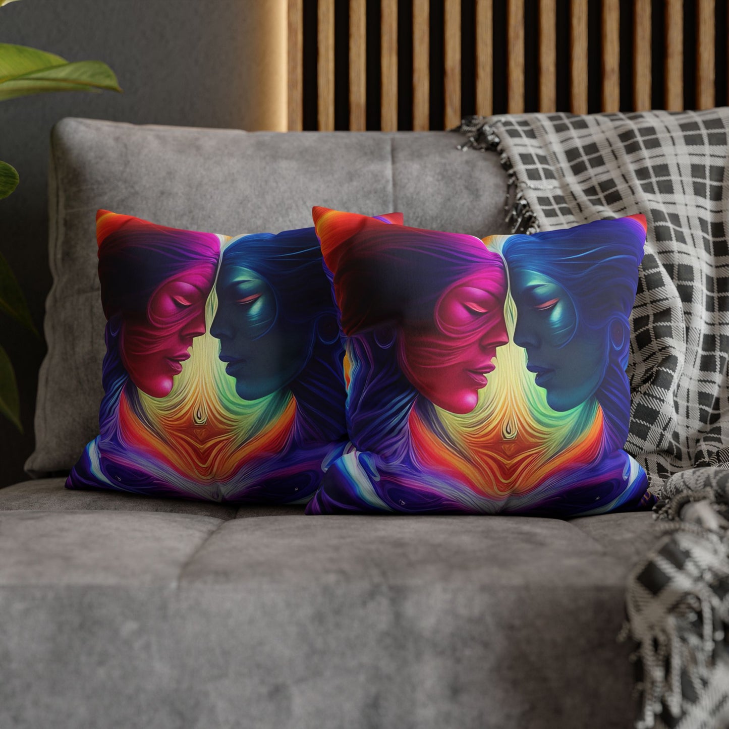 Divine Arts Psychedelic Fantasy Hierogamic Divine Union Kingdom Within Double-Sided Print Rainbow Colors Faux Suede Square Pillow Cover