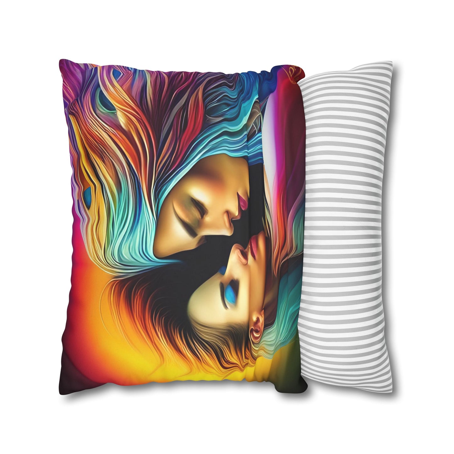 Divine Arts Psychedelic Fantasy Hierogamic Divine Union Kingdom Within Double-Sided Print Rainbow Colors Faux Suede Square Pillow Cover