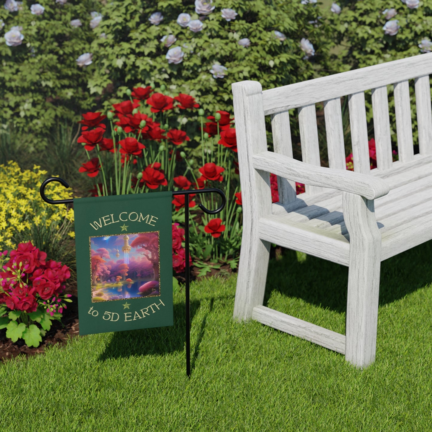 Divine Arts Garden Banner 100% Polyester 100% Weatherproof Water Resistant Fade Resistant 12" x 18" Double-Sided for Earth 5D Unity Consciousness Everyday is Earth Day Inspiration Garden Deoor Lightworker Yard Art
