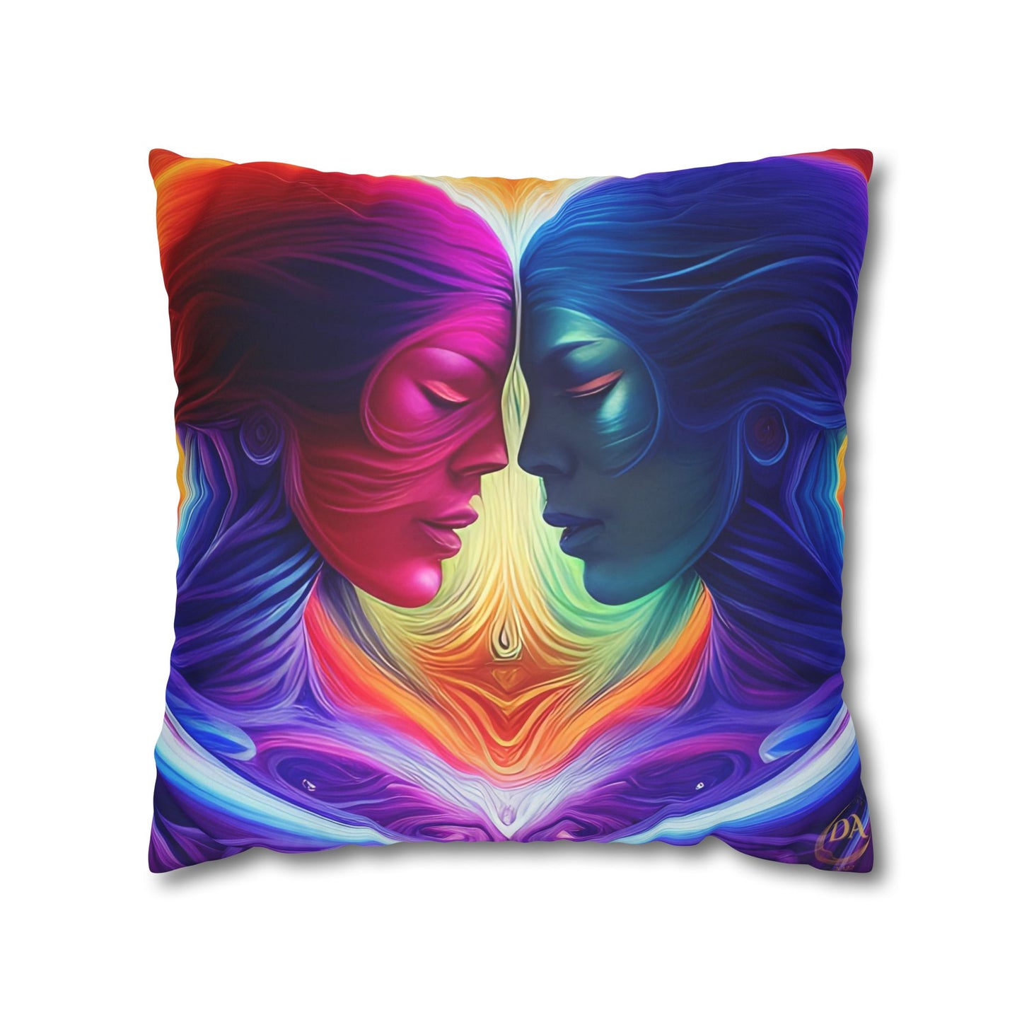 Divine Arts Psychedelic Fantasy Hierogamic Divine Union Kingdom Within Double-Sided Print Rainbow Colors Faux Suede Square Pillow Cover