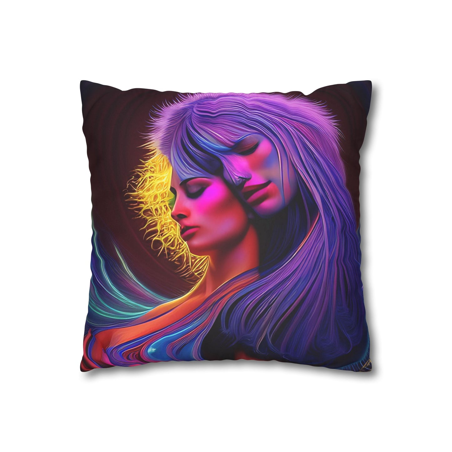 Divine Arts Psychedelic Fantasy Hierogamic Divine Union Kingdom Within Double-Sided Print Rainbow Colors Faux Suede Square Pillow Cover