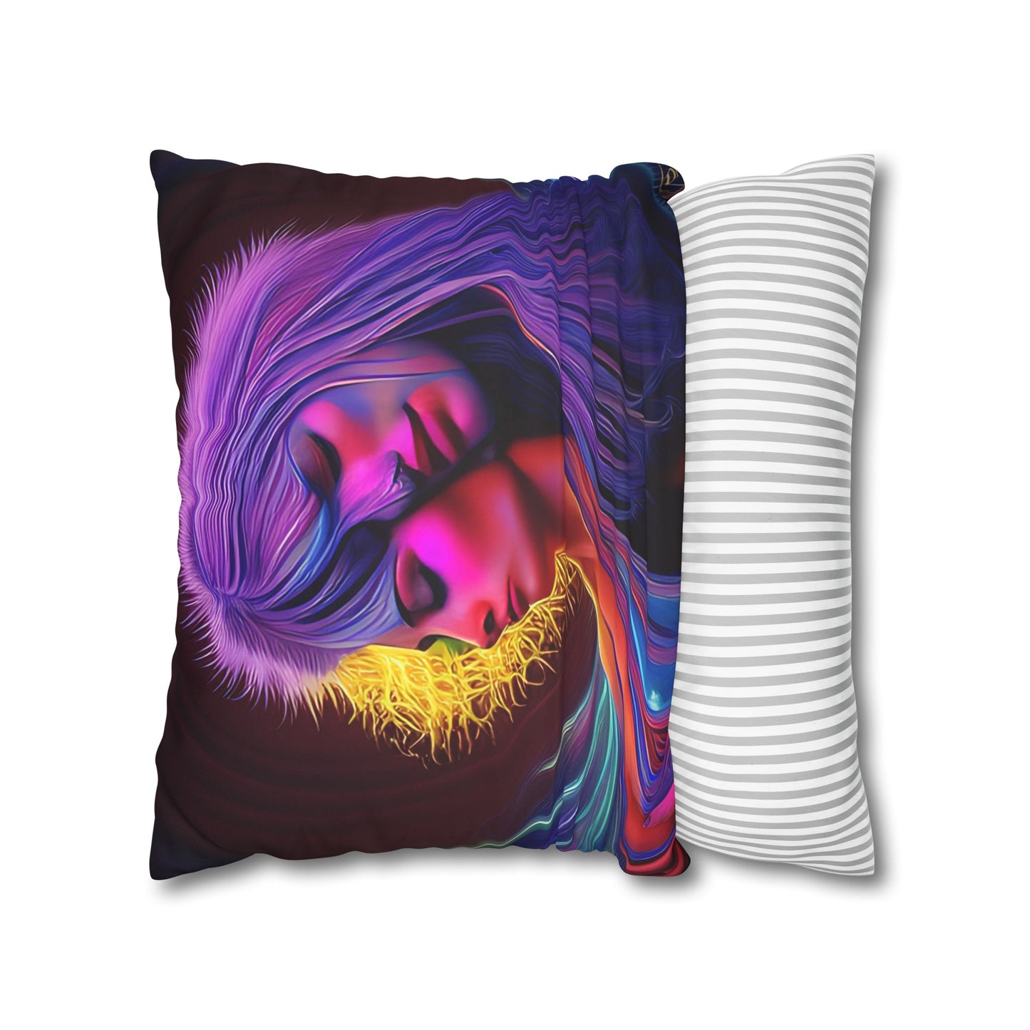 Divine Arts Psychedelic Fantasy Hierogamic Divine Union Kingdom Within Double-Sided Print Rainbow Colors Faux Suede Square Pillow Cover