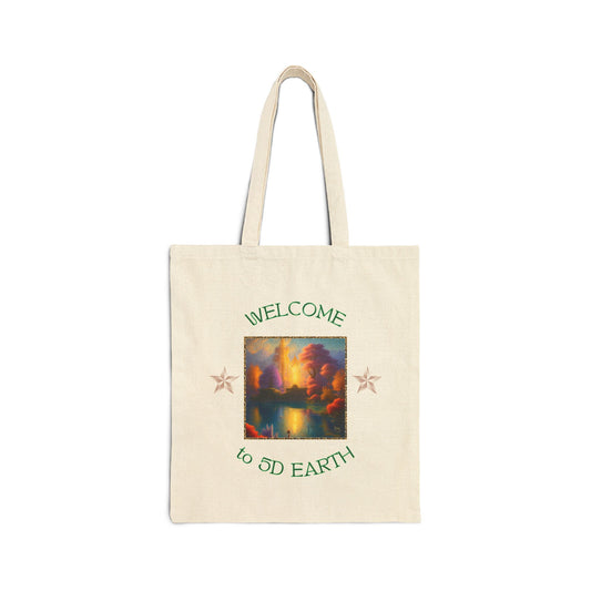 Divine Arts 100% Cotton Canvas Compact Lightweight Spiritual Fantasy Utopia Earth 5D Freedom Ascension Art Tote Bag