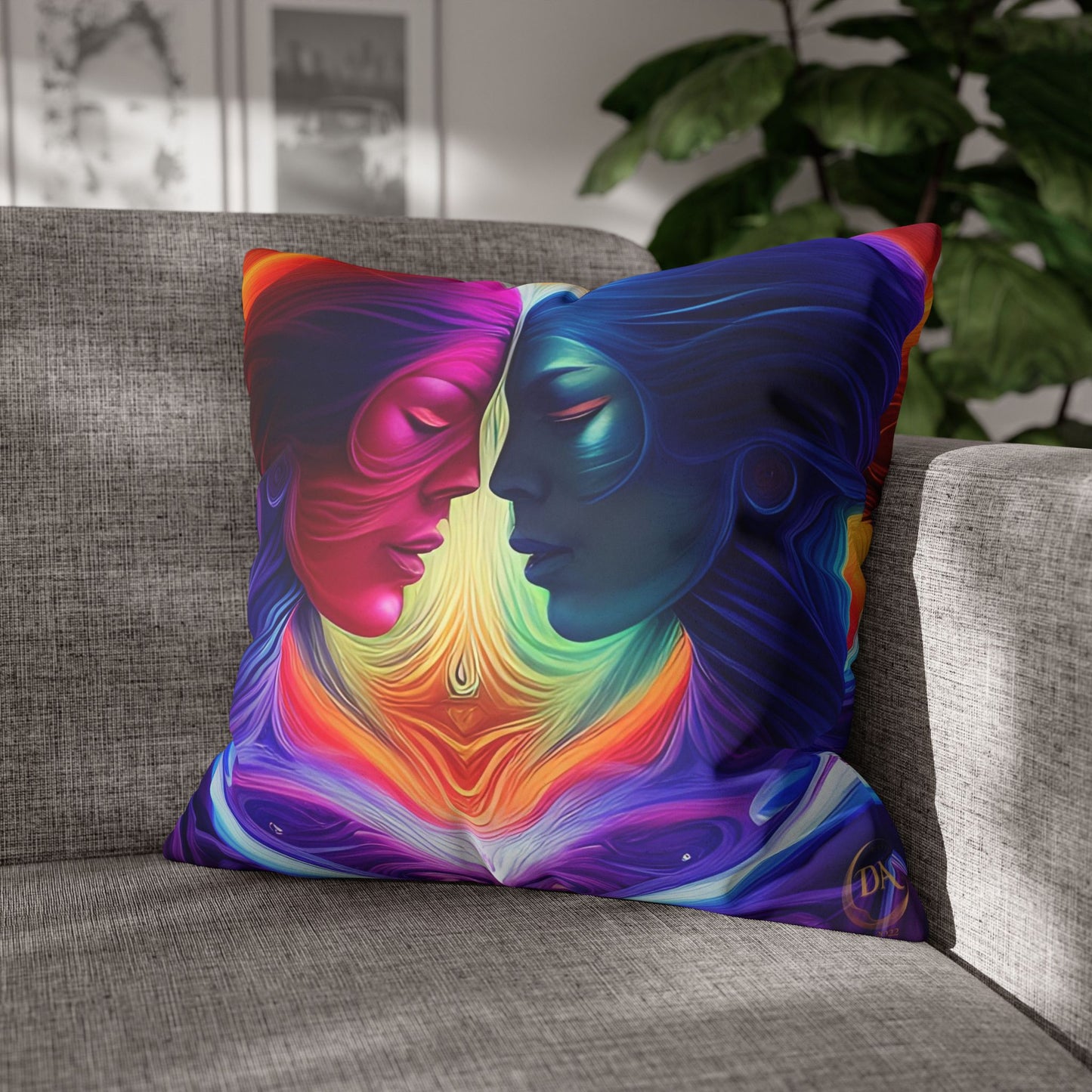 Divine Arts Psychedelic Fantasy Hierogamic Divine Union Kingdom Within Double-Sided Print Rainbow Colors Faux Suede Square Pillow Cover