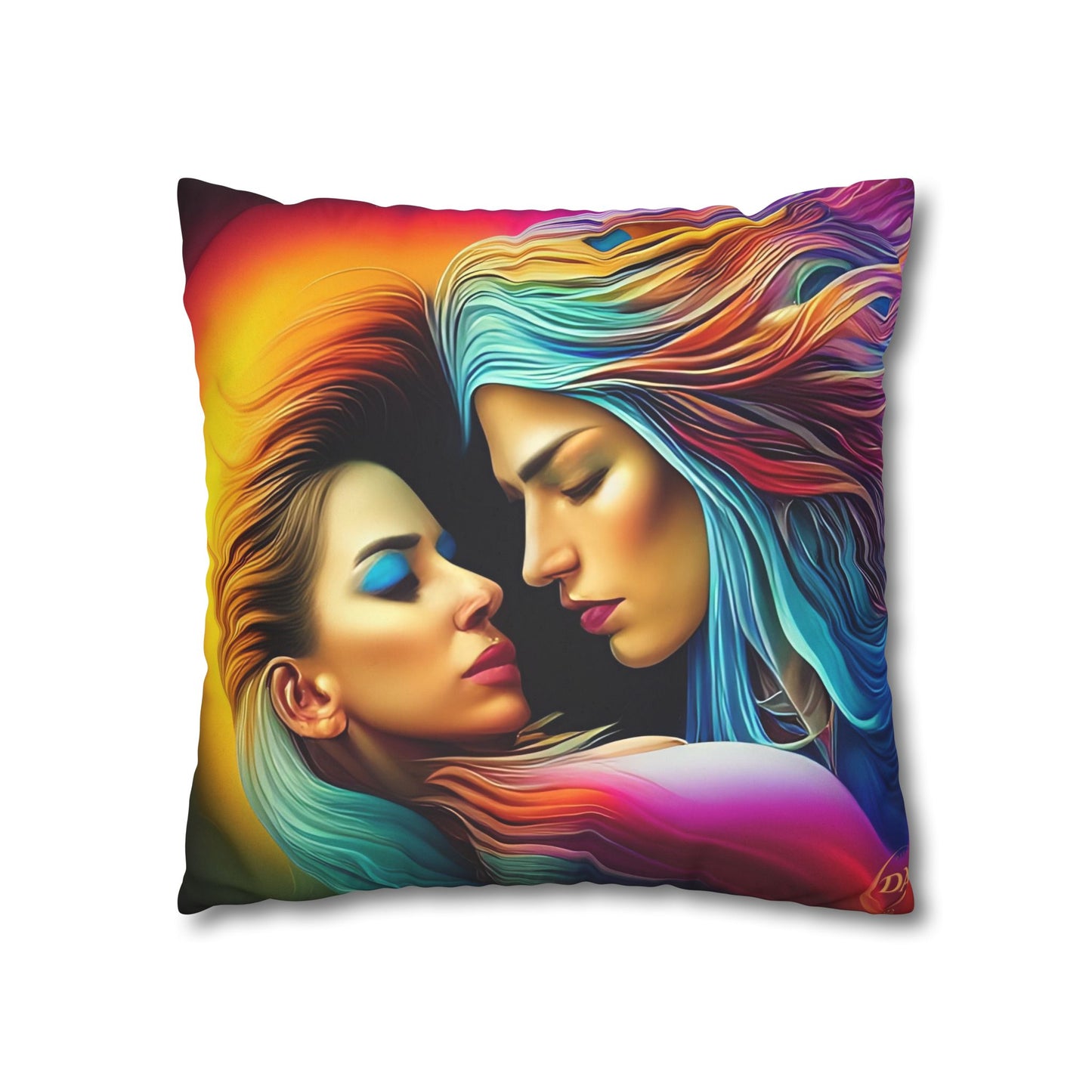 Divine Arts Psychedelic Fantasy Hierogamic Divine Union Kingdom Within Double-Sided Print Rainbow Colors Faux Suede Square Pillow Cover