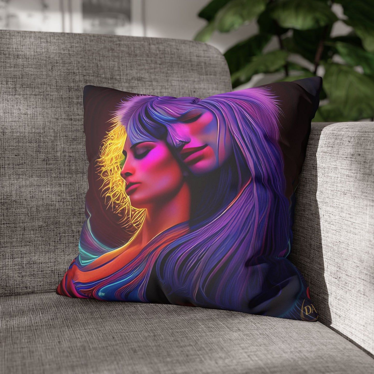 Divine Arts Psychedelic Fantasy Hierogamic Divine Union Kingdom Within Double-Sided Print Rainbow Colors Faux Suede Square Pillow Cover