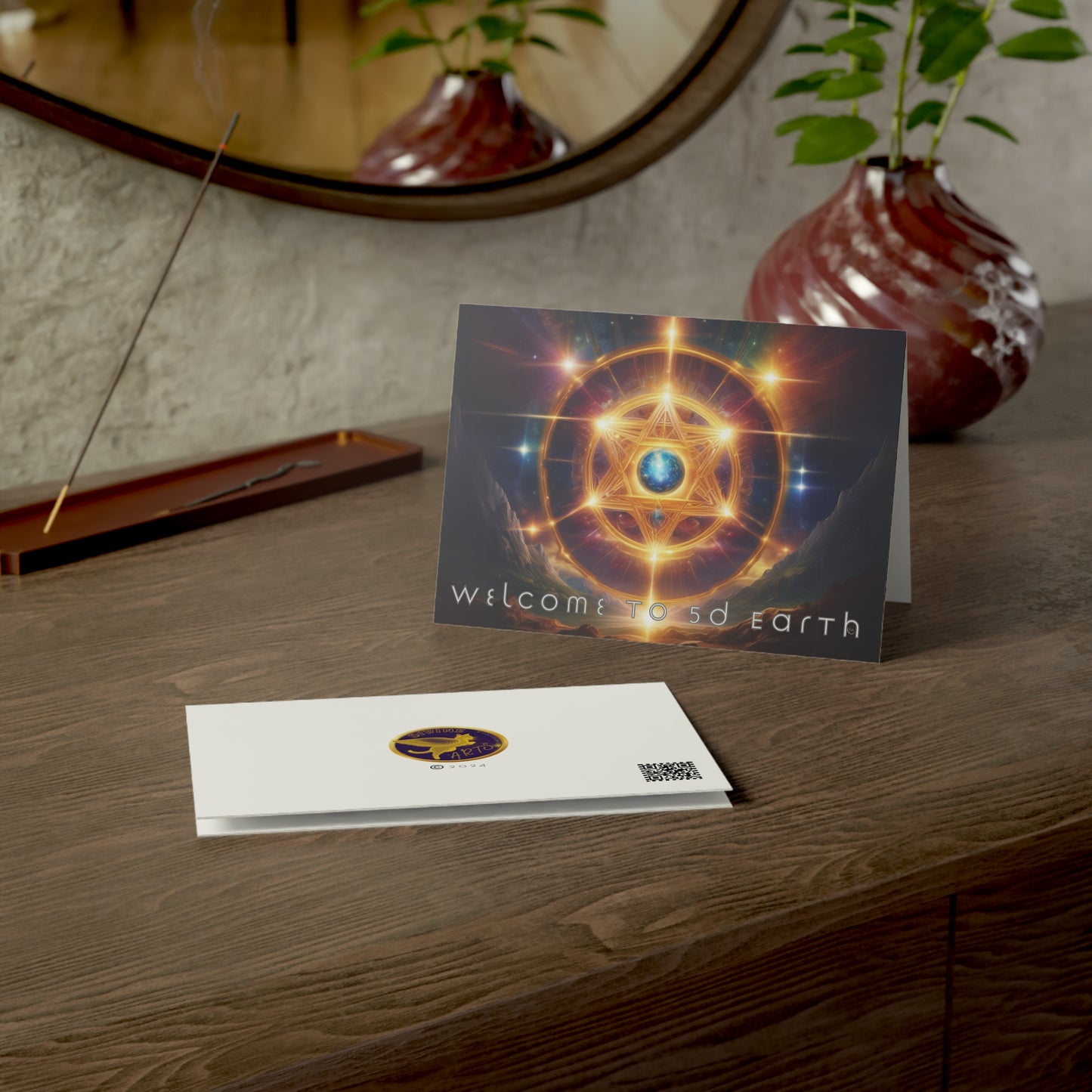 Greeting Cards (10, 30, & 50, 5" x 7" Double Coated), Earth 5D, Merkaba Art, Earth Chakra, Golden Age, Ascension, Digital Art, Christmas, Holiday Earth Day, Rumi Sufi Mystic Inspirational Poetry Quotes, Gift for Him or Her, by Divine Arts