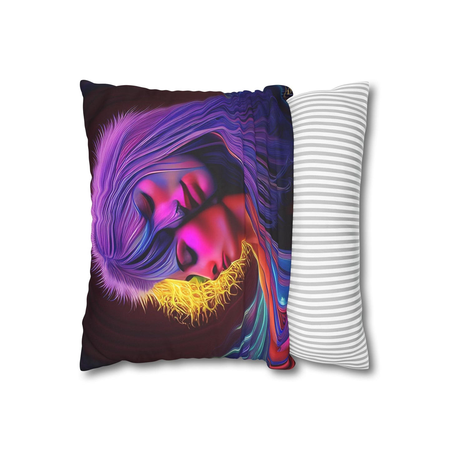 Divine Arts Psychedelic Fantasy Hierogamic Divine Union Kingdom Within Double-Sided Print Rainbow Colors Faux Suede Square Pillow Cover