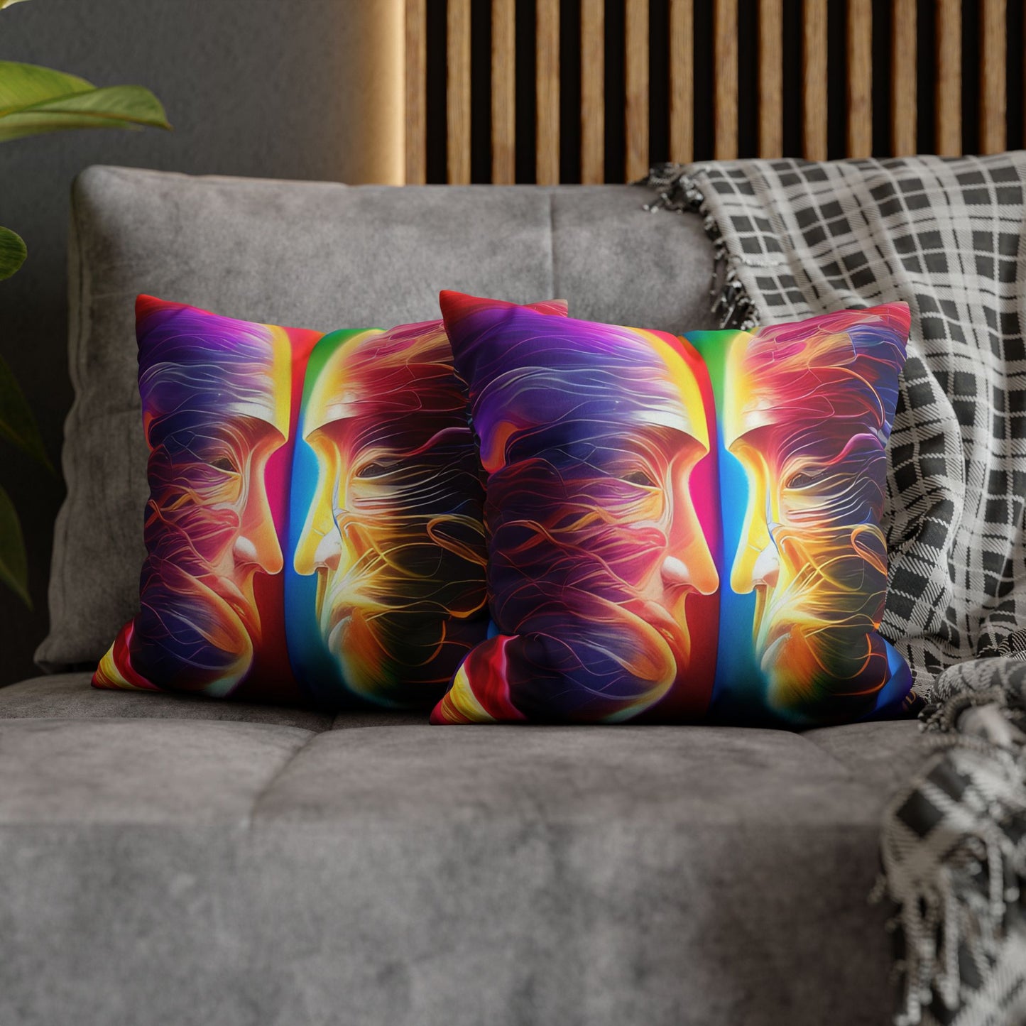 Divine Arts Psychedelic Fantasy Hierogamic Divine Union Kingdom Within Double-Sided Print Rainbow Colors Faux Suede Square Pillow Cover