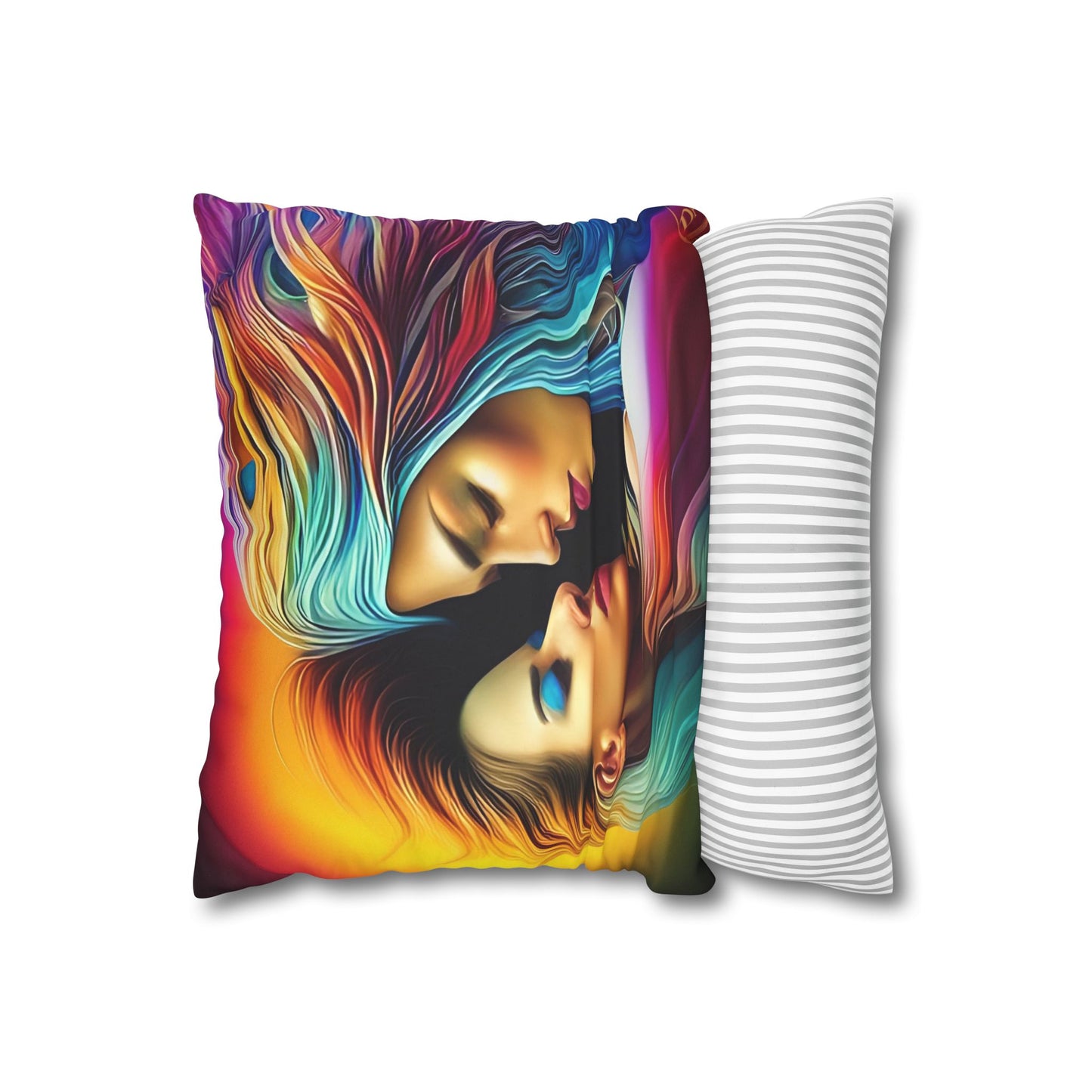 Divine Arts Psychedelic Fantasy Hierogamic Divine Union Kingdom Within Double-Sided Print Rainbow Colors Faux Suede Square Pillow Cover