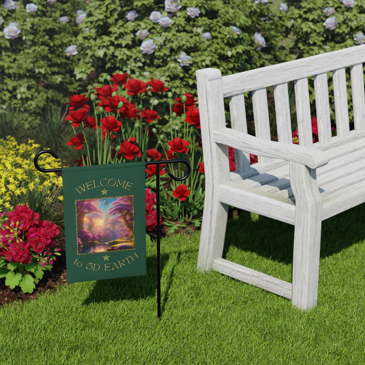 Divine Arts Garden Banner 100% Polyester 100% Weatherproof Water Resistant Fade Resistant 12" x 18" Double-Sided for Earth 5D Unity Consciousness Everyday is Earth Day Inspiration Garden Deoor Lightworker Yard Art