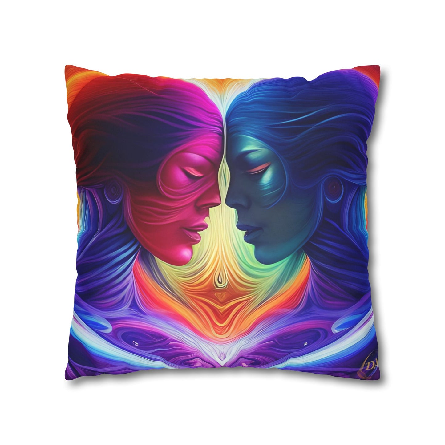 Divine Arts Psychedelic Fantasy Hierogamic Divine Union Kingdom Within Double-Sided Print Rainbow Colors Faux Suede Square Pillow Cover