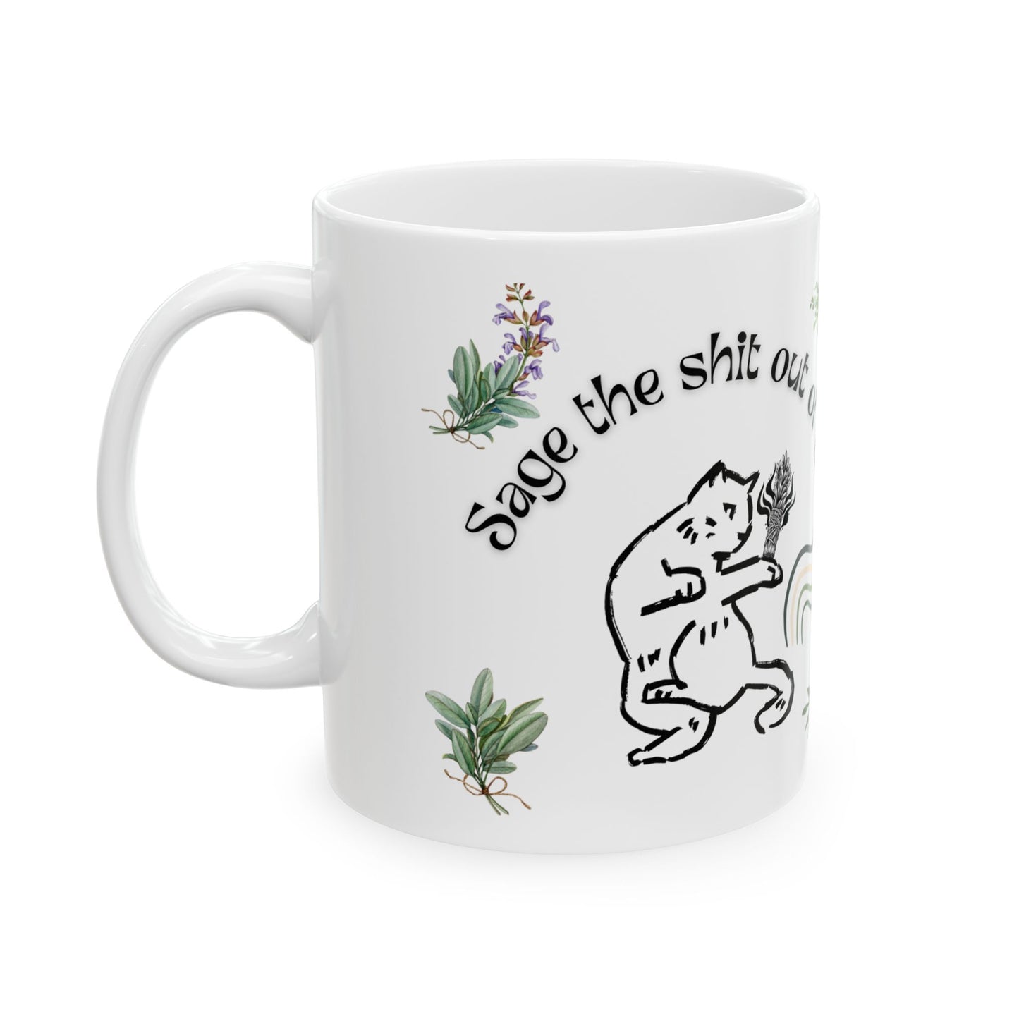 Ceramic Cat Mug, (11oz, 15oz) Cat Lover Spiritual Gangster Sage for Divine Protection, Gift for Him or Her, Unique Boutique Holiday Christmas Spiritual Birthday Gift, 5D Earth Art by Divine Arts