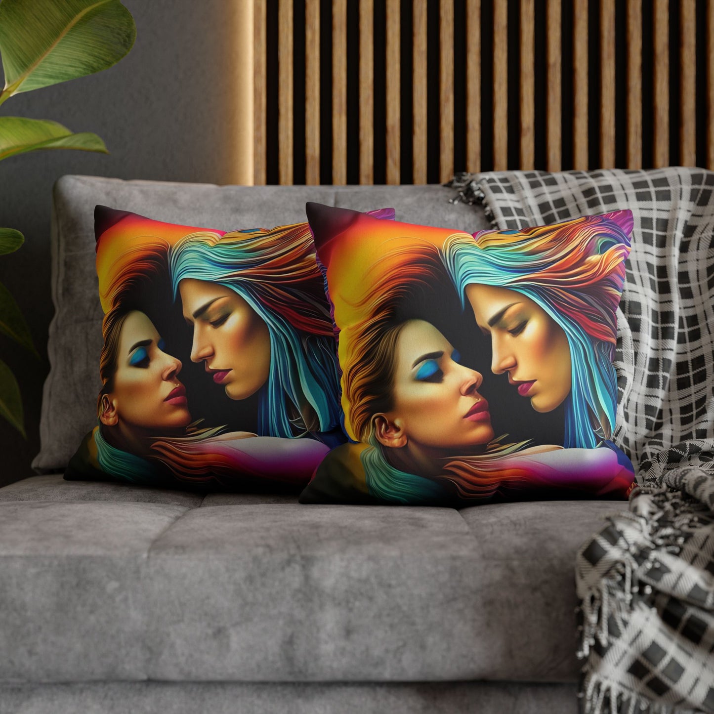 Divine Arts Psychedelic Fantasy Hierogamic Divine Union Kingdom Within Double-Sided Print Rainbow Colors Faux Suede Square Pillow Cover