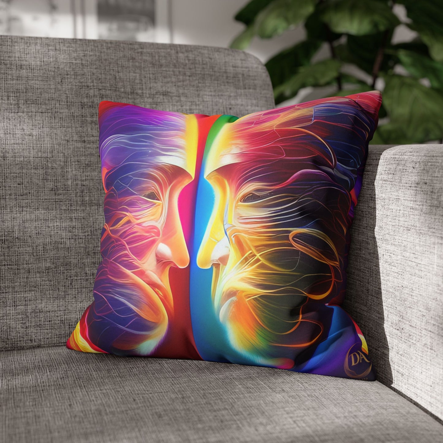 Divine Arts Psychedelic Fantasy Hierogamic Divine Union Kingdom Within Double-Sided Print Rainbow Colors Faux Suede Square Pillow Cover
