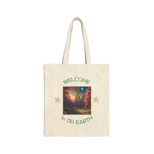 Divine Arts 100% Cotton Canvas Compact Lightweight Spiritual Fantasy Utopia Earth 5D Freedom Ascension Art Tote Bag