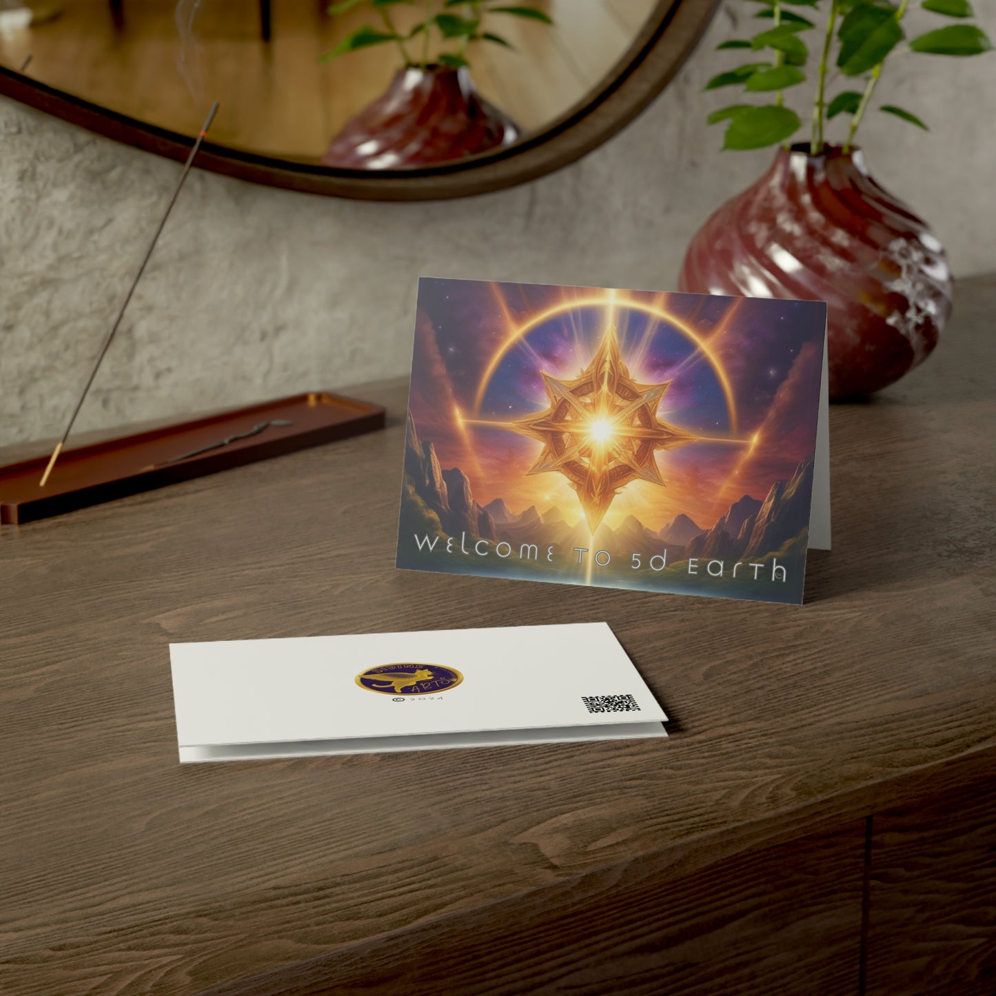 Greeting Cards (10, 30, & 50, 5" x 7" Double Coated), Earth 5D, Merkaba Art, Earth Chakra, Golden Age, Ascension, Digital Art, Christmas, Holiday Earth Day, Rumi Sufi Mystic Inspirational Poetry Quotes, Gift for Him or Her, by Divine Arts