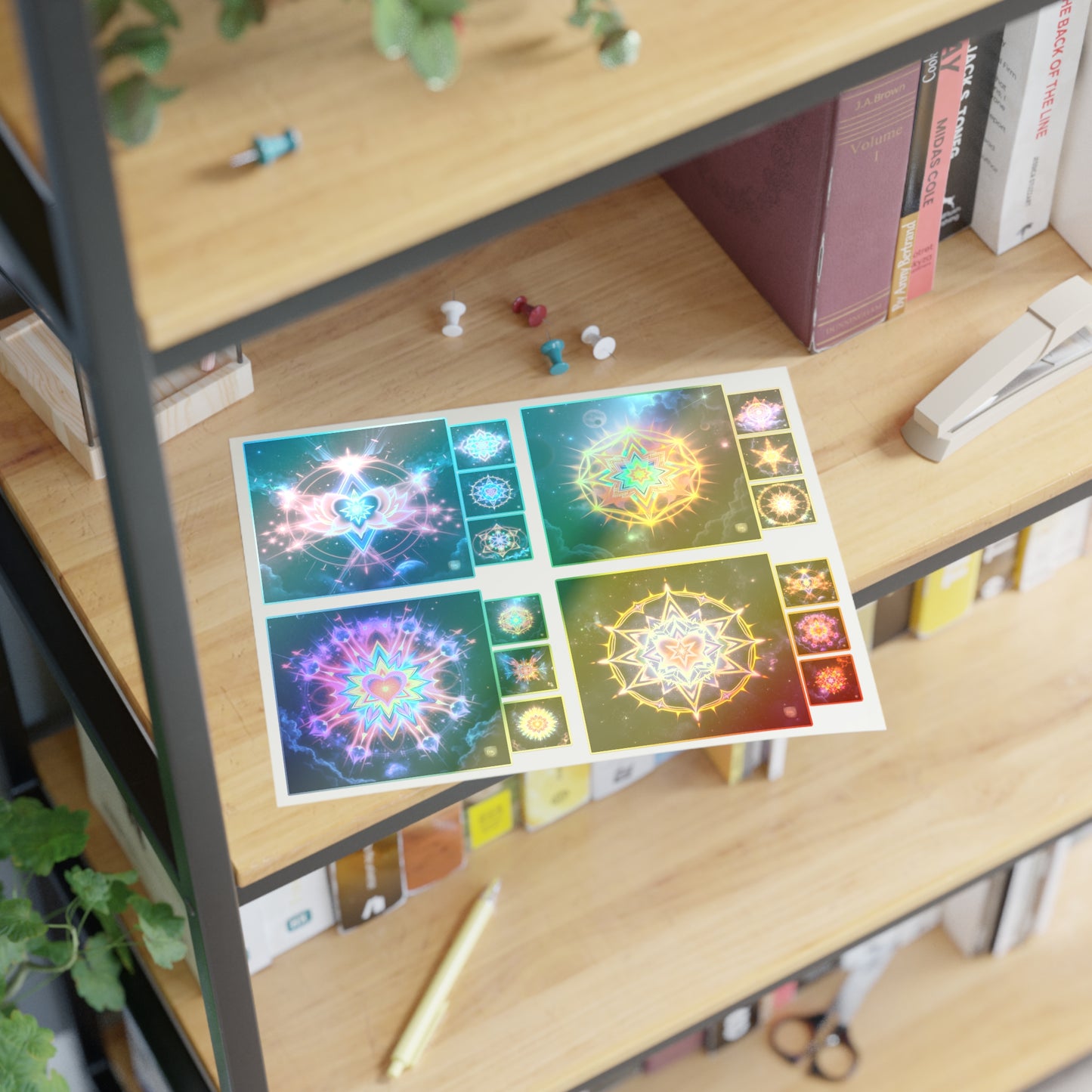 Kaleidoscope Sticker Sheet (6 x 4) - Colorful Cosmic Galaxy Merkaba Lotus Art Psychedelic Sacred Geometry Decals by Divine Arts