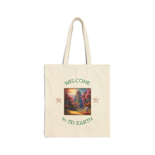 Divine Arts 100% Cotton Canvas Compact Lightweight Spiritual Fantasy Utopia Earth 5D Freedom Ascension Art Tote Bag