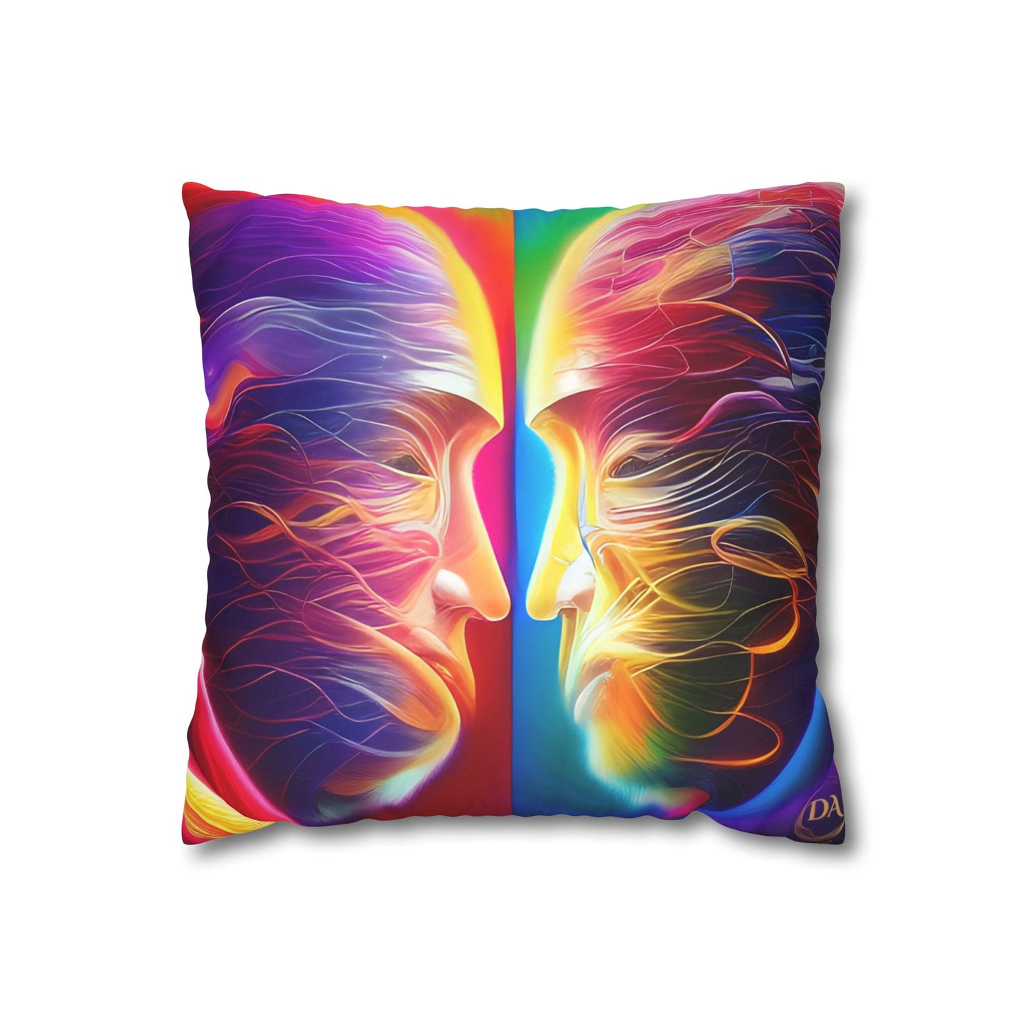 Divine Arts Psychedelic Fantasy Hierogamic Divine Union Kingdom Within Double-Sided Print Rainbow Colors Faux Suede Square Pillow Cover