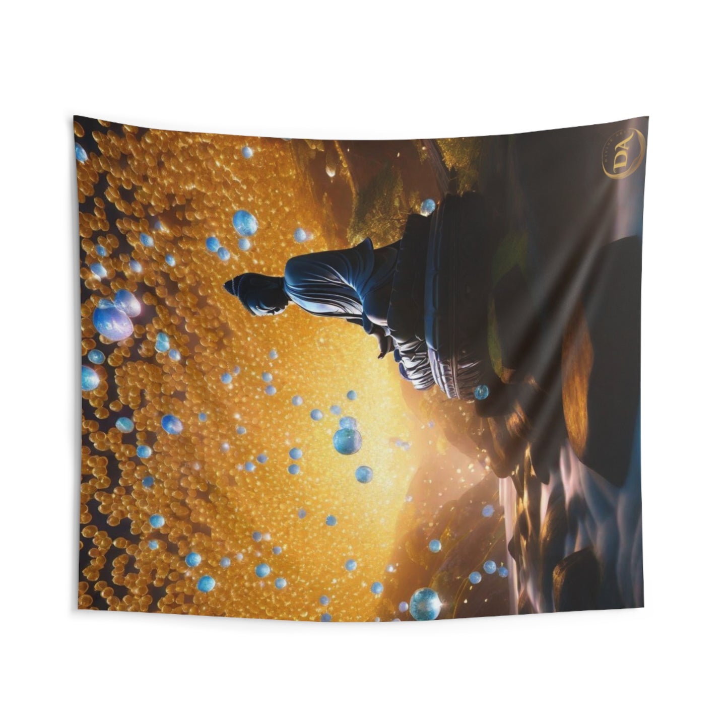 Indoor Polyester Wall Tapestry (88"X 104"), Buddha in Samadhi Bliss Meditation in Outdoors Nature Amidst Sea of Bubbles, Diamond Sutra Art, by Divine Arts