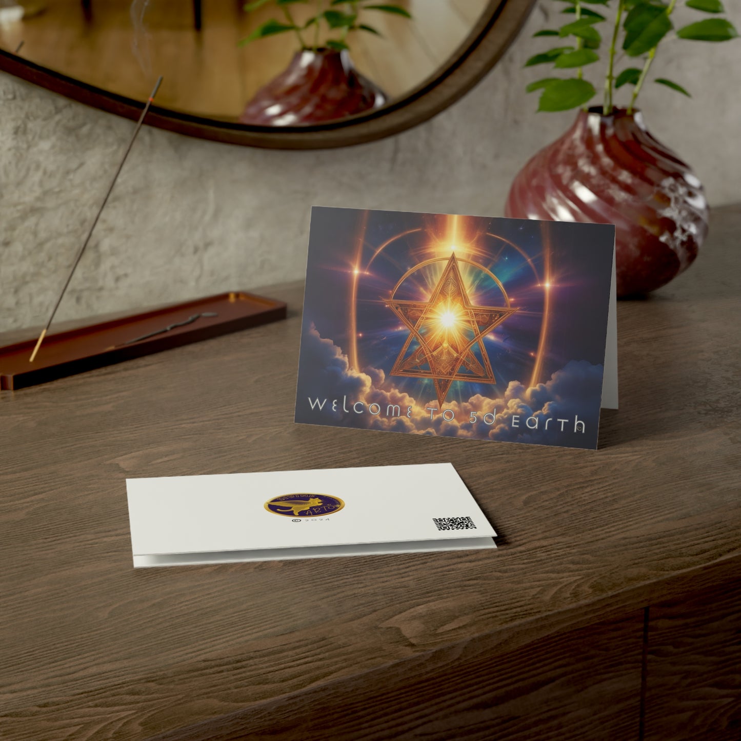 Greeting Cards (10, 30, & 50, 5" x 7" Double Coated), Earth 5D, Merkaba Art, Earth Chakra, Golden Age, Ascension, Digital Art, Christmas, Holiday Earth Day, Rumi Sufi Mystic Inspirational Poetry Quotes, Gift for Him or Her, by Divine Arts