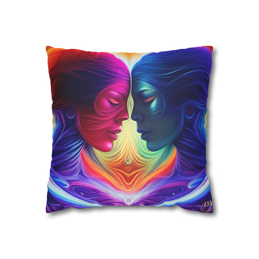 Divine Arts Psychedelic Fantasy Hierogamic Divine Union Kingdom Within Double-Sided Print Rainbow Colors Faux Suede Square Pillow Cover