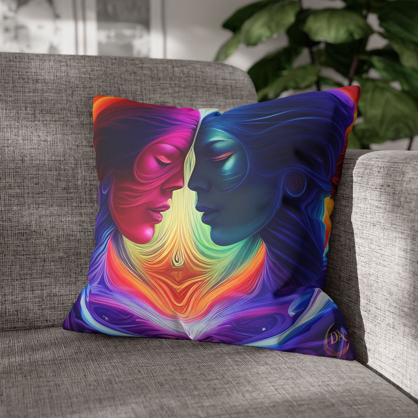 Divine Arts Psychedelic Fantasy Hierogamic Divine Union Kingdom Within Double-Sided Print Rainbow Colors Faux Suede Square Pillow Cover