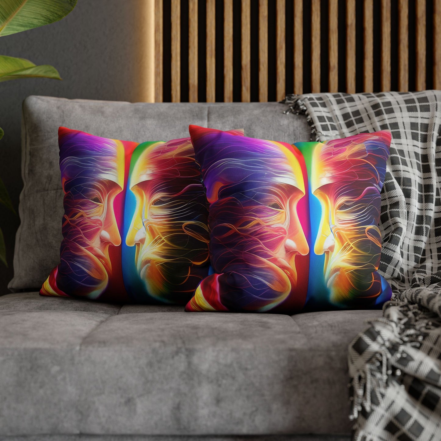 Divine Arts Psychedelic Fantasy Hierogamic Divine Union Kingdom Within Double-Sided Print Rainbow Colors Faux Suede Square Pillow Cover