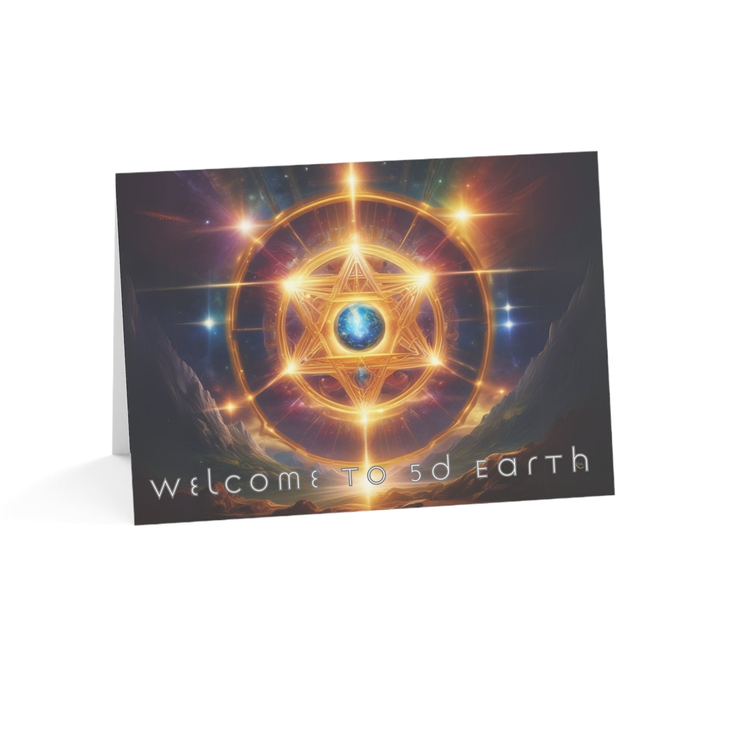 Greeting Cards (10, 30, & 50, 5" x 7" Double Coated), Earth 5D, Merkaba Art, Earth Chakra, Golden Age, Ascension, Digital Art, Christmas, Holiday Earth Day, Rumi Sufi Mystic Inspirational Poetry Quotes, Gift for Him or Her, by Divine Arts