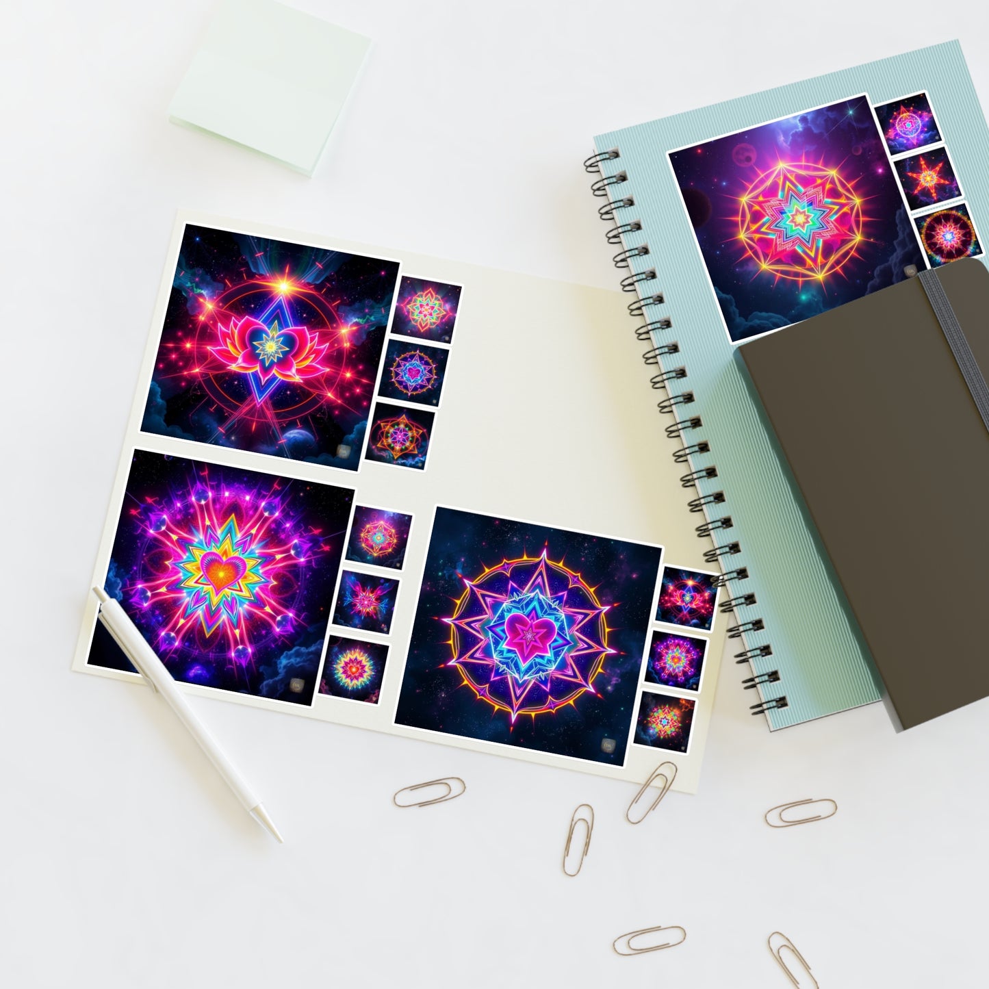 Kaleidoscope Sticker Sheet (6 x 4) - Colorful Cosmic Galaxy Merkaba Lotus Art Psychedelic Sacred Geometry Decals by Divine Arts