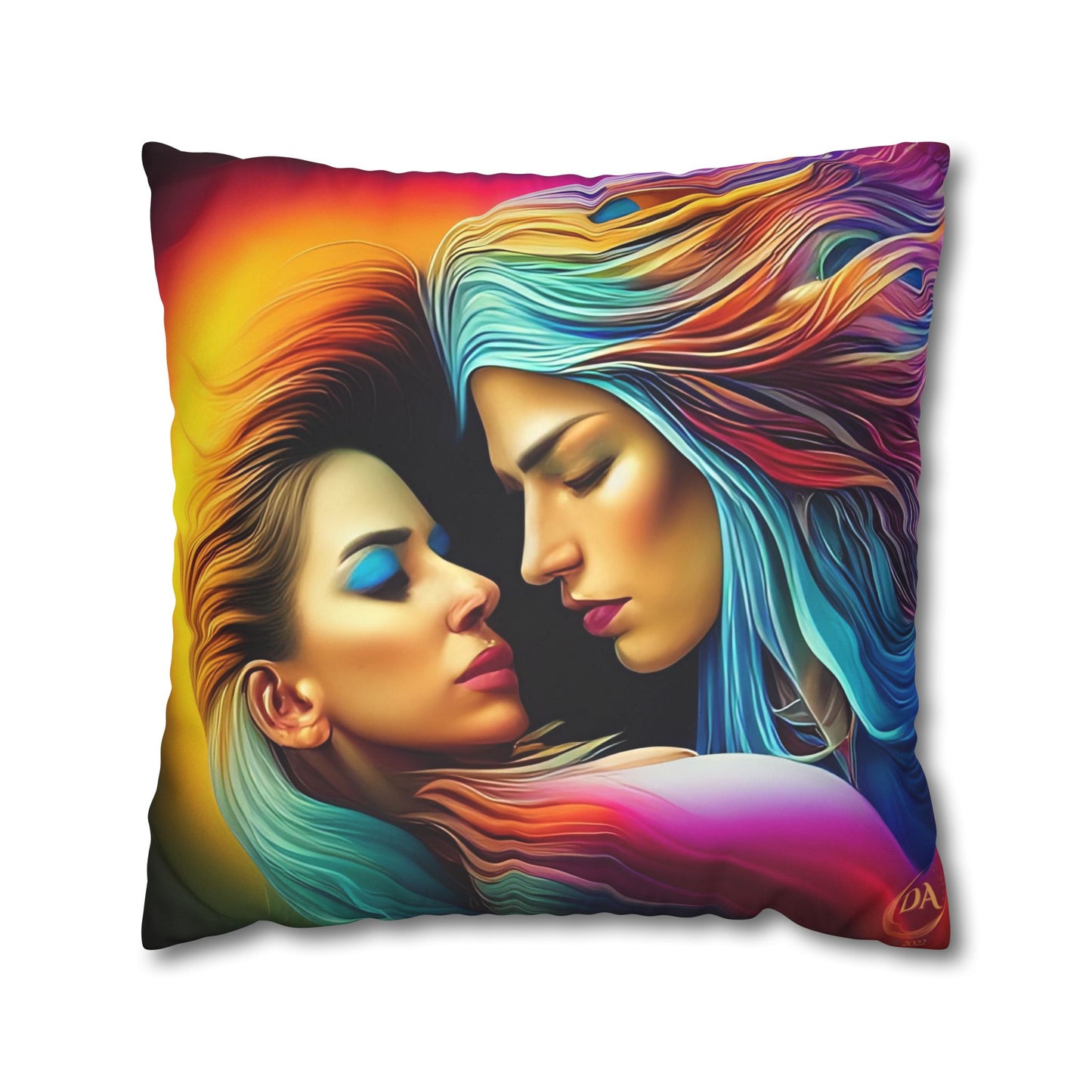 Divine Arts Psychedelic Fantasy Hierogamic Divine Union Kingdom Within Double-Sided Print Rainbow Colors Faux Suede Square Pillow Cover