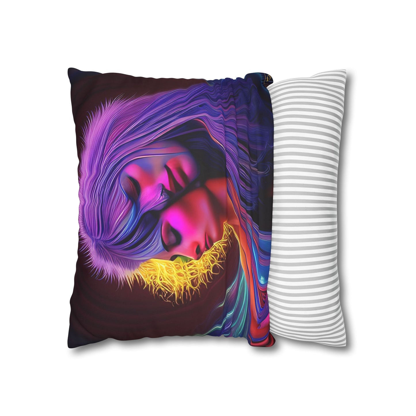 Divine Arts Psychedelic Fantasy Hierogamic Divine Union Kingdom Within Double-Sided Print Rainbow Colors Faux Suede Square Pillow Cover