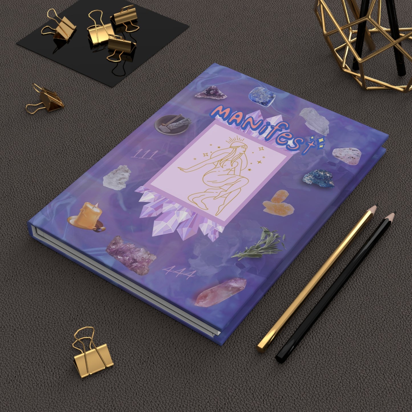 Manifest Journal — Purple Crystal Hardcover Notebook for Gratitude & Intention Setting by Divine Arts