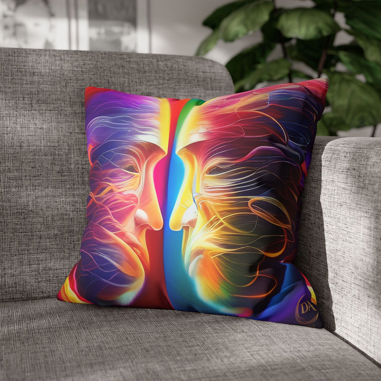 Divine Arts Psychedelic Fantasy Hierogamic Divine Union Kingdom Within Double-Sided Print Rainbow Colors Faux Suede Square Pillow Cover