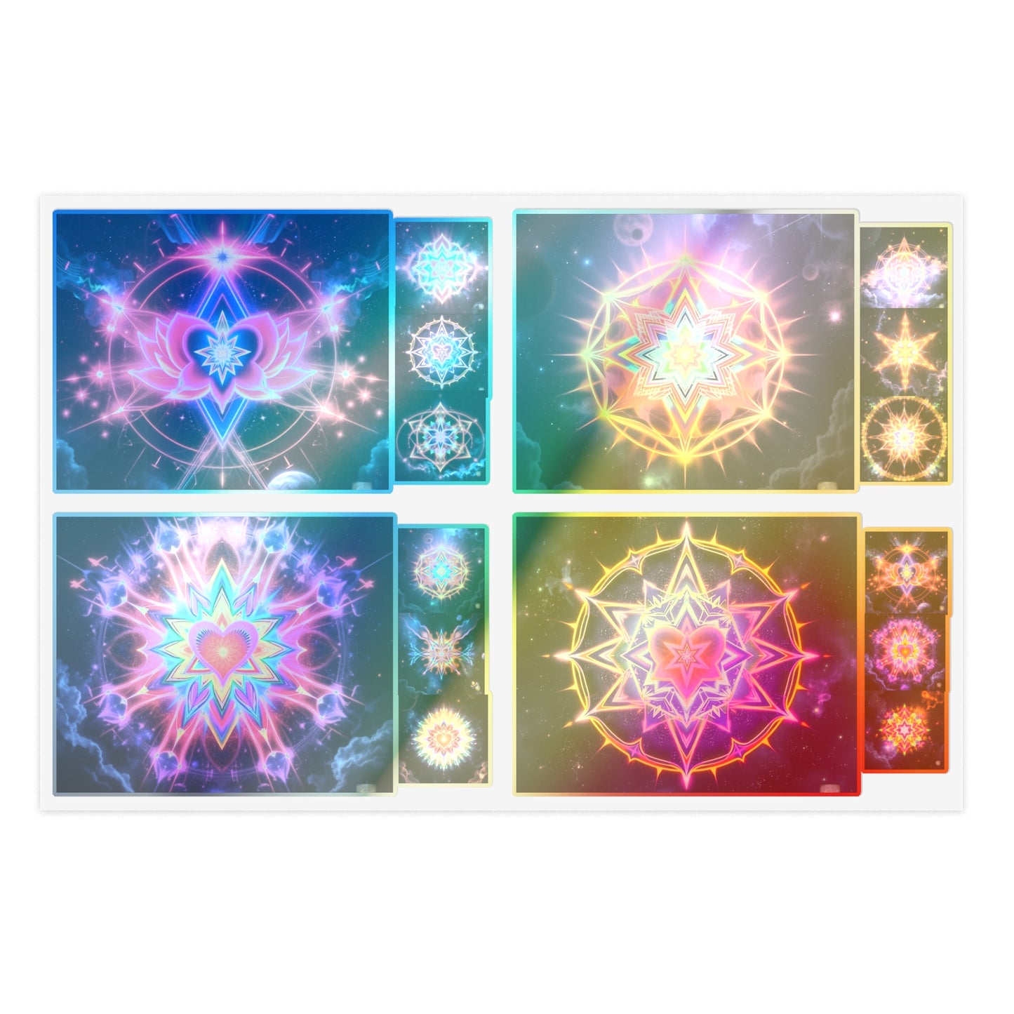 Kaleidoscope Sticker Sheet (6 x 4) - Colorful Cosmic Galaxy Merkaba Lotus Art Psychedelic Sacred Geometry Decals by Divine Arts