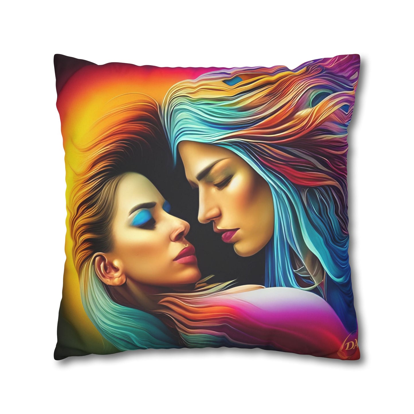 Divine Arts Psychedelic Fantasy Hierogamic Divine Union Kingdom Within Double-Sided Print Rainbow Colors Faux Suede Square Pillow Cover
