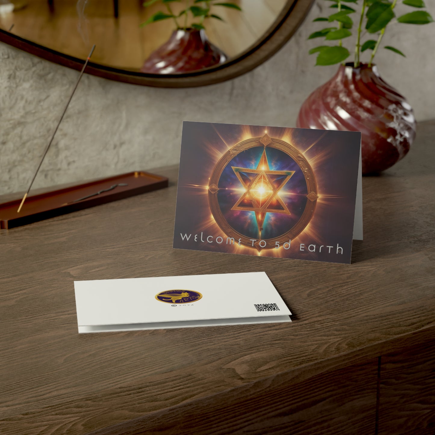 Greeting Cards (10, 30, & 50, 5" x 7" Double Coated), Earth 5D, Merkaba Art, Earth Chakra, Golden Age, Ascension, Digital Art, Christmas, Holiday Earth Day, Rumi Sufi Mystic Inspirational Poetry Quotes, Gift for Him or Her, by Divine Arts