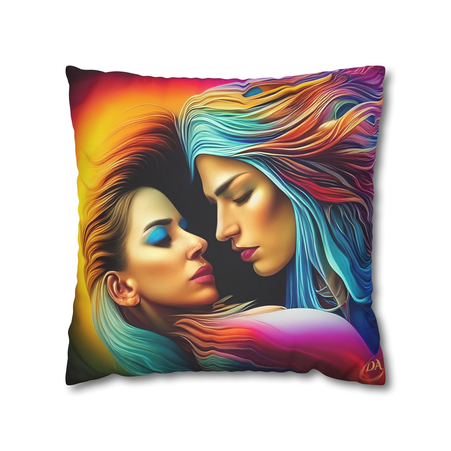 Divine Arts Psychedelic Fantasy Hierogamic Divine Union Kingdom Within Double-Sided Print Rainbow Colors Faux Suede Square Pillow Cover
