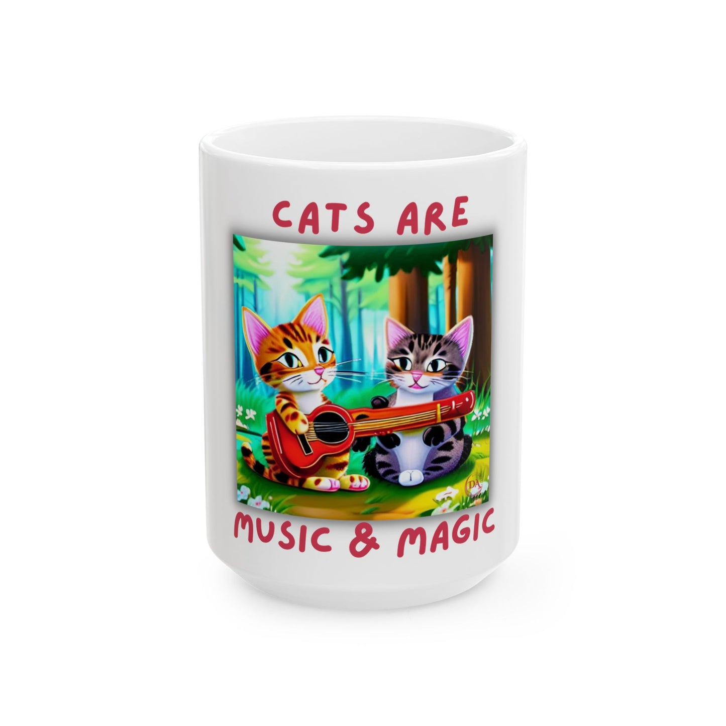 Cats Are Music & Magic Mug (11oz/15oz) — Cute Kittens Playing Guitar Coffee Cup by Divine Arts